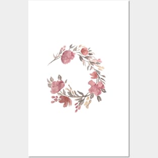 Watercolor botanical wreath with peonies and roses Posters and Art